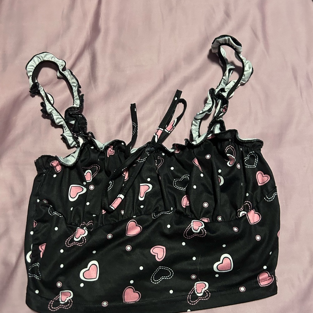 Black crop top with pink hearts